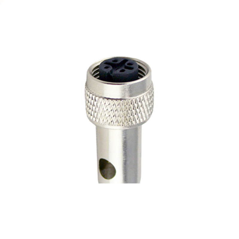 M12 3pins A code female moldable connector with shielded,short,for right angle cable,brass with nickel plated screw